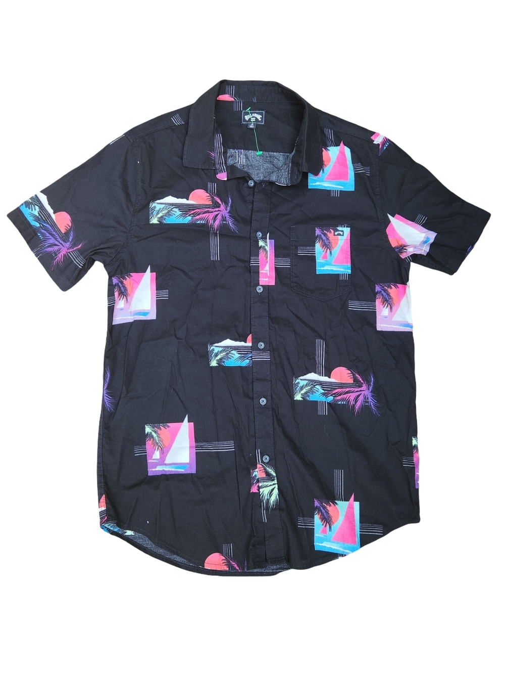 Black Tropical Print Short-Sleeve Button-Up Shirt Billabong